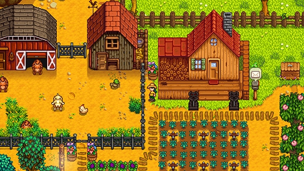 A screenshot from Stardew Valley showing a player's farm A screenshot from Stardew Valley showing a player's farm