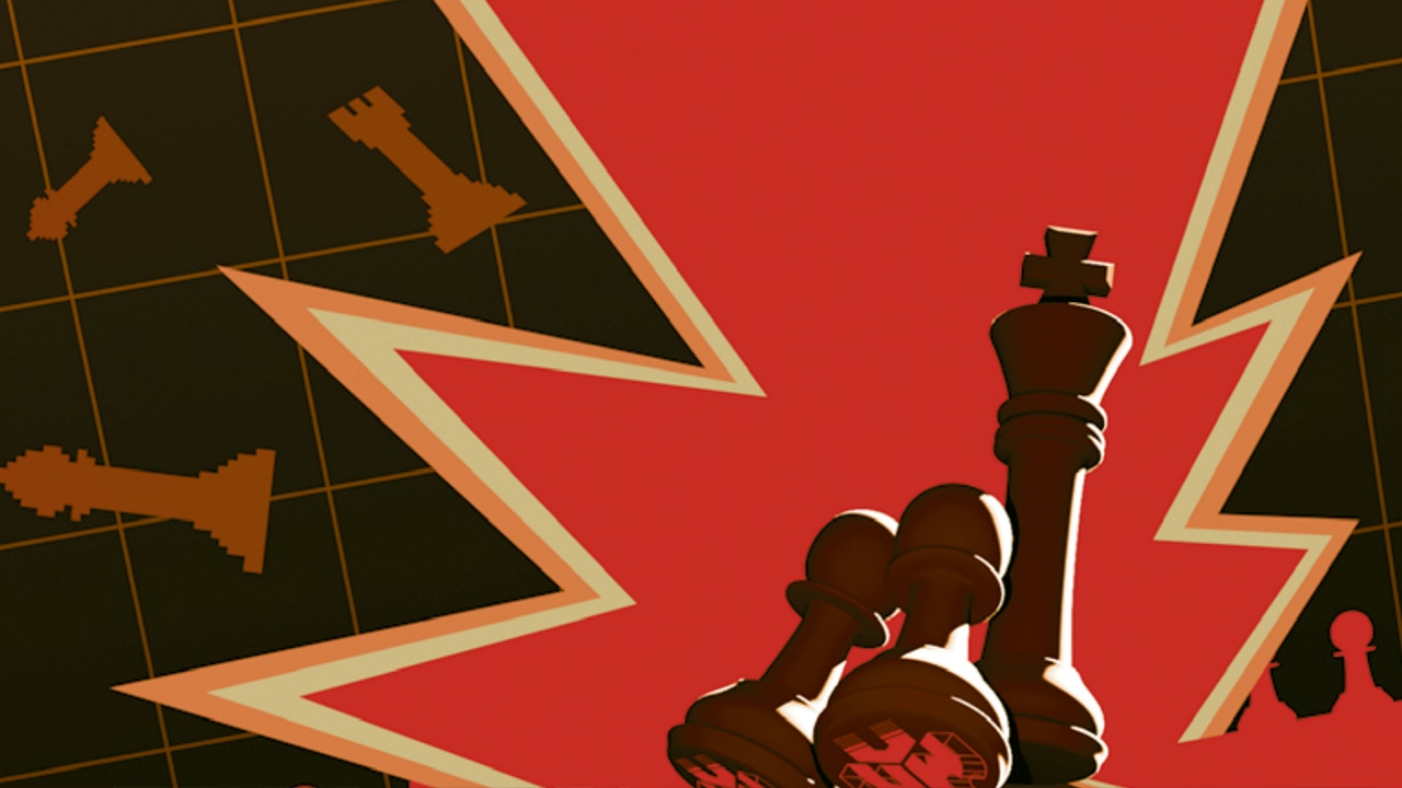 Artwork showing pawns taking down the king in a metaphorical game of chess Artwork showing pawns taking down the king in a metaphorical game of chess