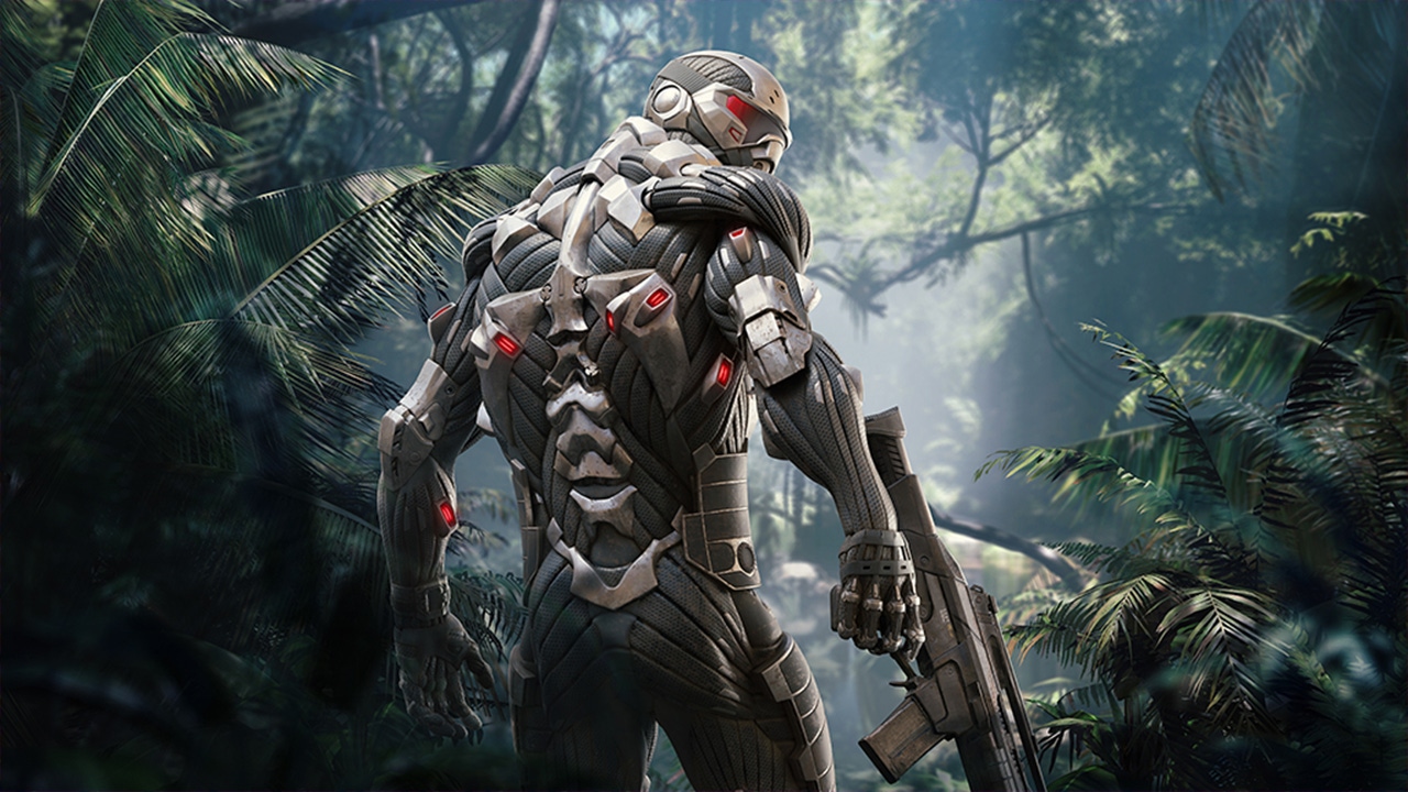 A supersoldier looks back as they traverse a jungle in Crysis A supersoldier looks back as they traverse a jungle in Crysis