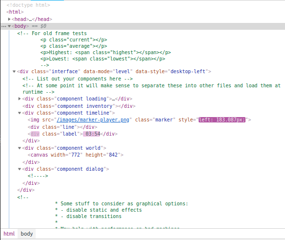 Example Dom representation of the current client