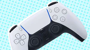 The Sony DualSense controller on a blue background The Sony DualSense controller on a blue background