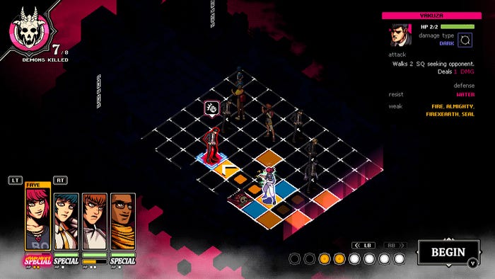 A screenshot from Demonschool. The player plans their attacks out on a dense grid.