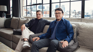 Directors Joe and Anthony Russo shot in the offices of their production company AGBO.