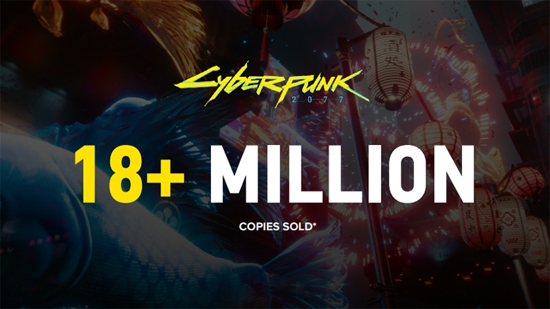 A slide from CD Projekt's financial results stating that Cyberpunk 2077 has sold over 18 million copies.