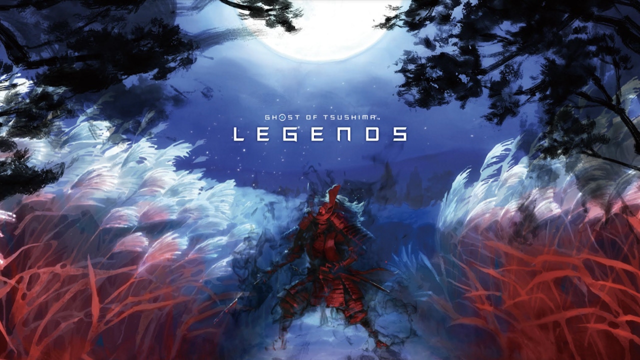 Promotional artwork for Ghost of Tsushima: Legends featuring a stylised samurai stood beneath the moon Promotional artwork for Ghost of Tsushima: Legends featuring a stylised samurai stood beneath the moon