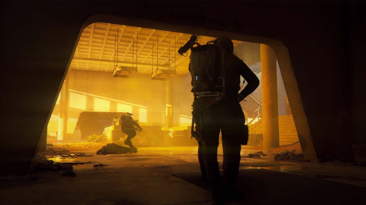 A player cautiously approaches two other raiders in a ruined building A player cautiously approaches two other raiders in a ruined building