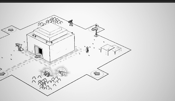 A gift of a simplistic black and white. 3D world from toem. The square map rotates 90 degrees, then the player uses a telesope to change from top down to first person perspective.