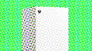 The Xbox Series X on a neon green background with some stylistic flourishes The Xbox Series X on a neon green background with some stylistic flourishes