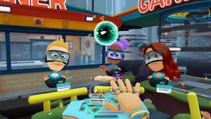 Four players gather in VR in front of a diner in Dimensional Double Shift. Four players gather in VR in front of a diner in Dimensional Double Shift.