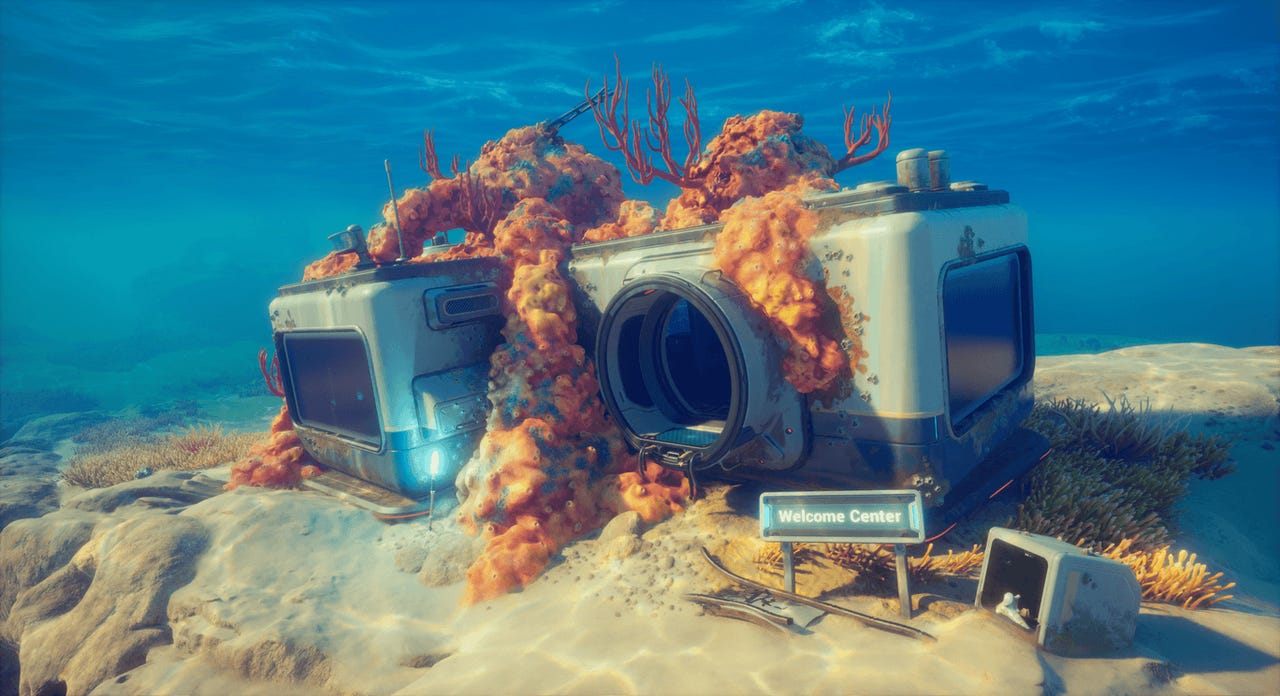 《Subnautica》游戏界面截图,展现海底世界的壮观景色