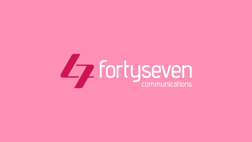 The FortySeven logo on a pink background
