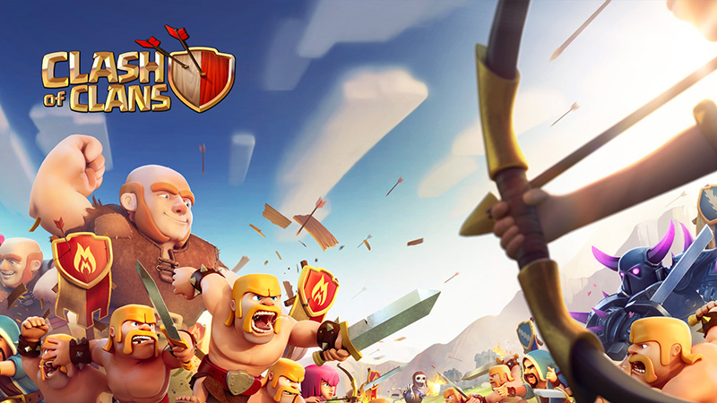 Clash of Clans promotional key art showing barbarians giants and archers