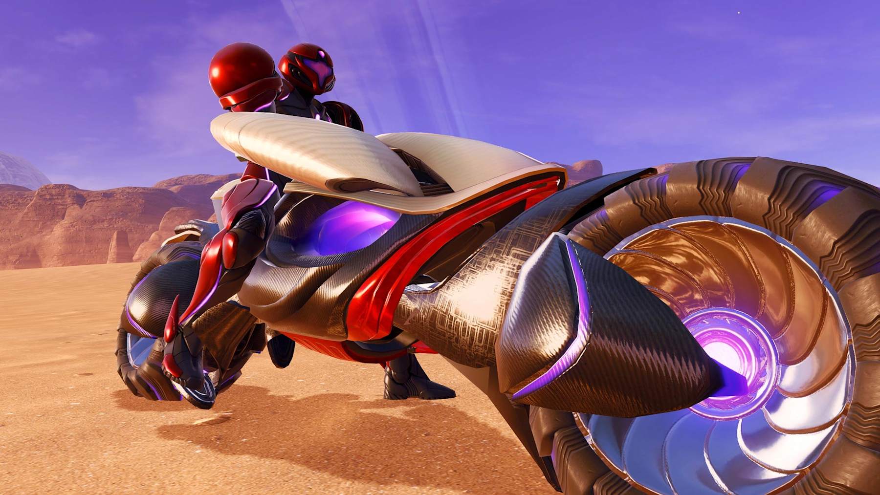 Samus sits atop a motorcycle in Metroid Prime 4: Beyond.