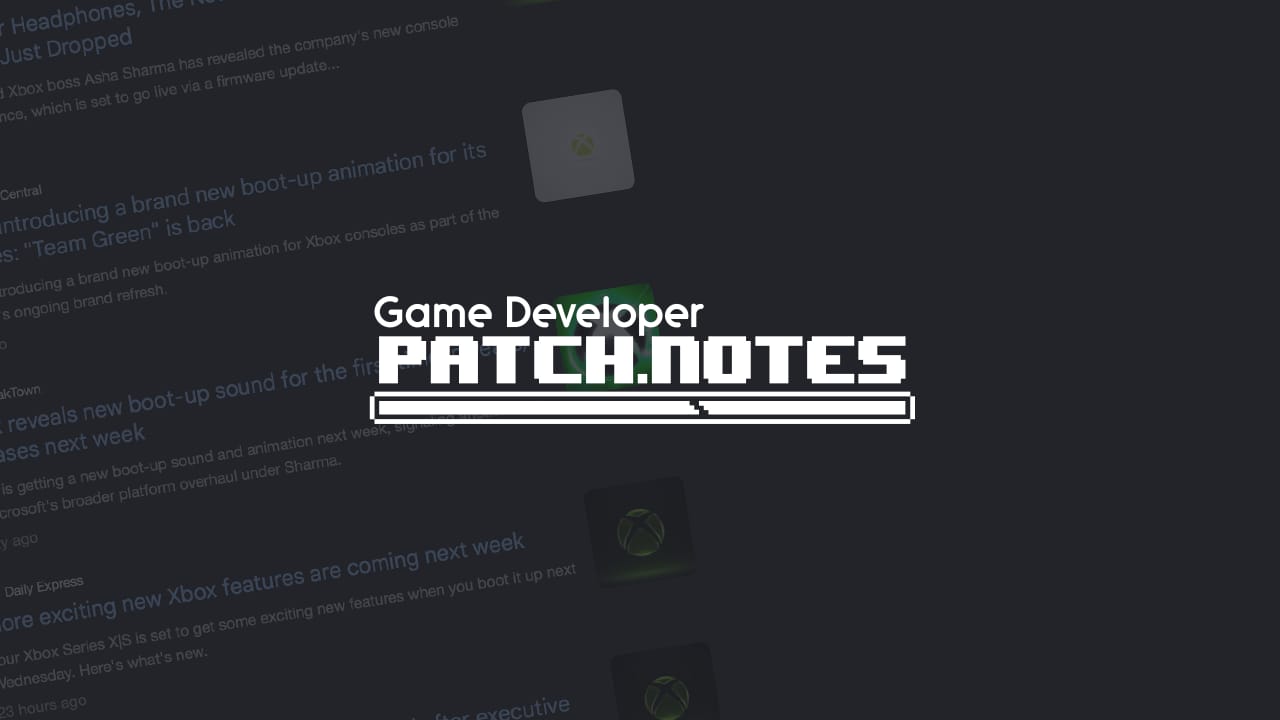 The Patch Notes logo overlaid on a screenshot of news stories covering the new Xbox boot screen The Patch Notes logo overlaid on a screenshot of news stories covering the new Xbox boot screen