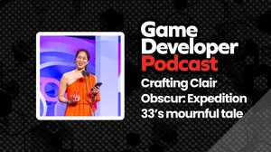 A photo of Jennifer Svedeberg-Yen accepting an award by the GAme Developer Podcast logo. A photo of Jennifer Svedeberg-Yen accepting an award by the GAme Developer Podcast logo.