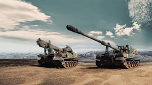 Hanwha Aerospace’s K9 self-propelled howitzer (right) and K10 ammunition resupply vehicle (left) Hanwha Aerospace’s K9 self-propelled howitzer (right) and K10 ammunition resupply vehicle (left)