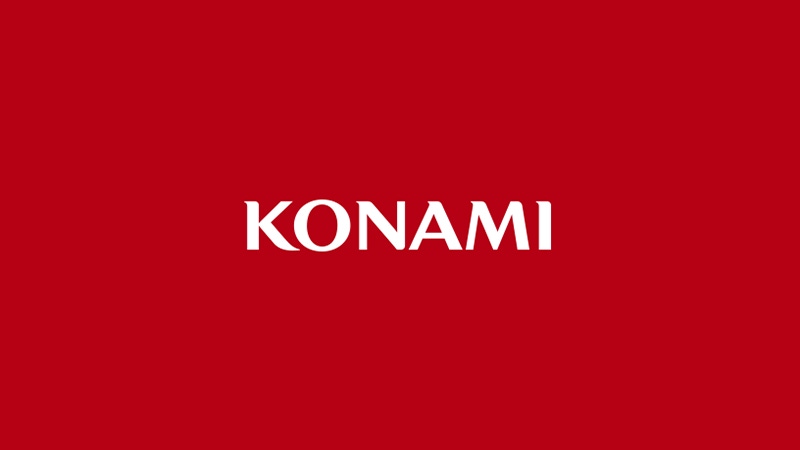 The Konami logo on a red background