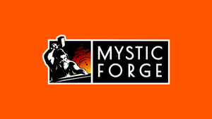 The Mystic Forge logo on an orange background