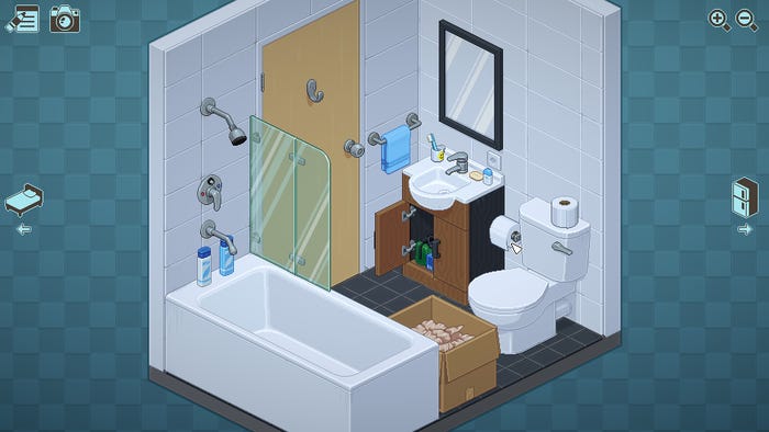 a bathroom scene in the game, with toilet, sink, tub