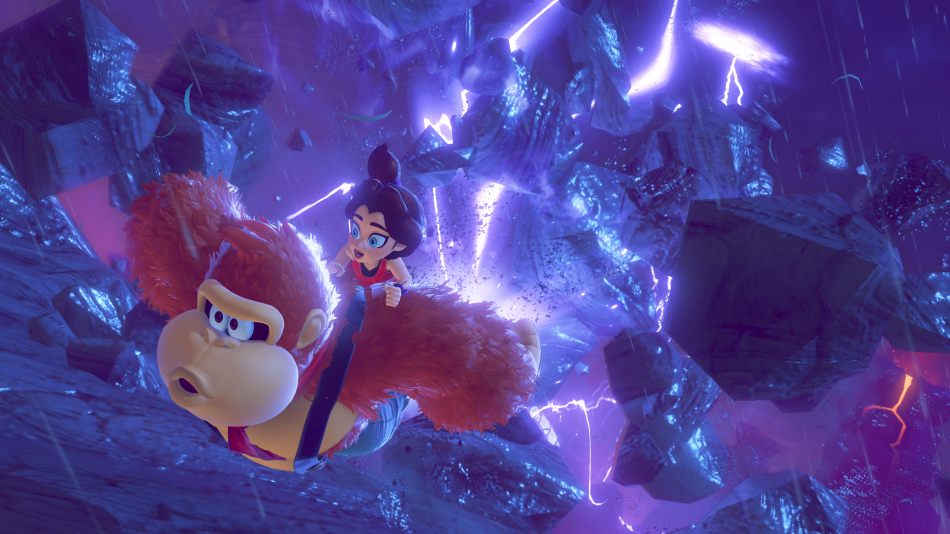 Donkey Kong and Pauline fly through the mines