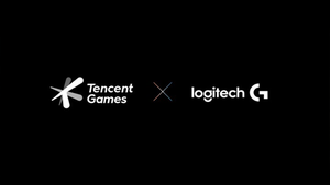 The Tencent and Logitech logos on a black background
