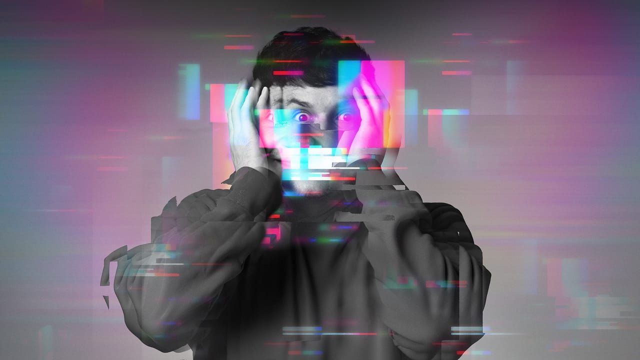 A Surreal portrait of a man with glitch a distortion over his face. A Surreal portrait of a man with glitch a distortion over his face.