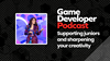 Alexa Ray Correia stands on a stage in a colorful suit next to the Game Developer Podcast logo. Alexa Ray Correia stands on a stage in a colorful suit next to the Game Developer Podcast logo.