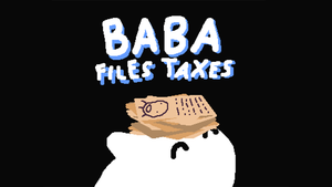 Baba Files Taxes creature underneath paperwork