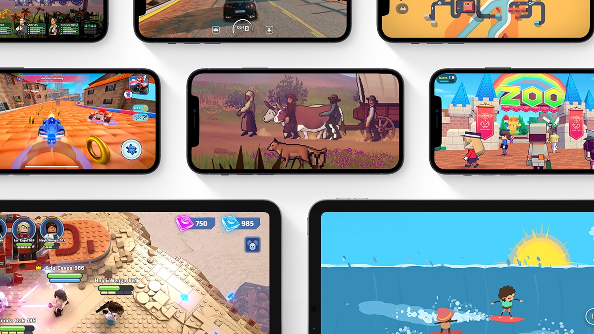A screenshot of multiple Apple Arcade titles on devices such as iPhones and iPads A screenshot of multiple Apple Arcade titles on devices such as iPhones and iPads