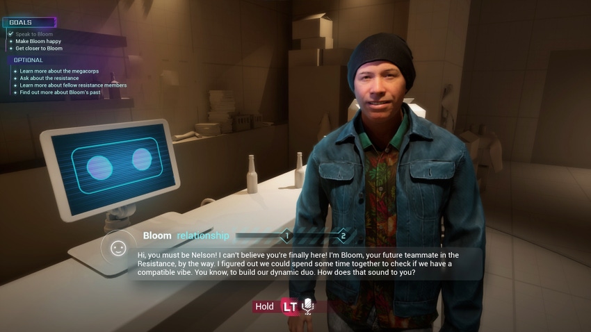 NEO NPC character Bloom and their welcome message