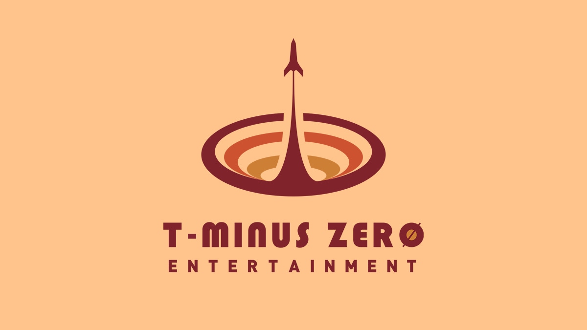 The T-Minus Zero Entertainment logo on a peach background The T-Minus Zero Entertainment logo on a peach background