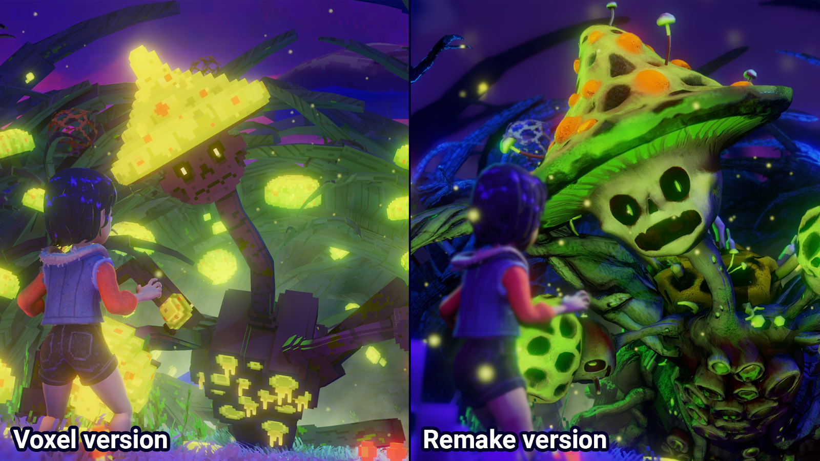 A side by side comparison of the voxel and remake versions of FunGuy.