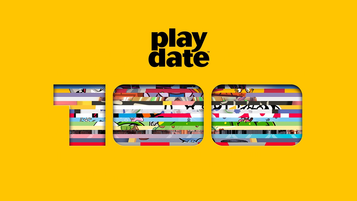 The Playdate logo accompanied by a stylised '100' on a yellow background The Playdate logo accompanied by a stylised '100' on a yellow background