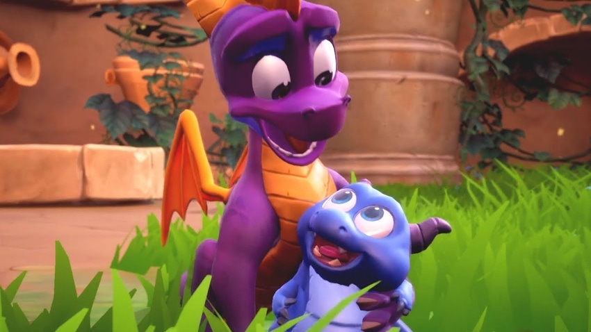 Spyro and a baby dragon in the Reignited version of Spyro: Year of the Dragon.
