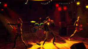A band crushing it in Rock Band 4