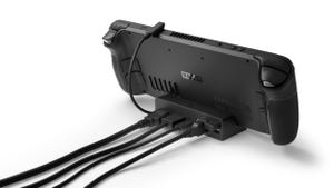 An image of the back of the Steam Deck Docking Station, showing multiple ports for USB accessories.