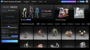 A screenshot of the Tencent Hunyuan 3D Global tool, showcasing AI-generated 3D assets. A screenshot of the Tencent Hunyuan 3D Global tool, showcasing AI-generated 3D assets.