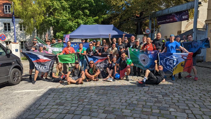 Ingress players posed for a large group photo.