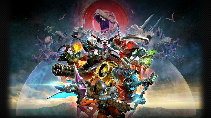 Key art for Capcom's Exoprimal, showing the game's various mechs.