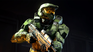 Master Chief holding an assault rifle Master Chief holding an assault rifle