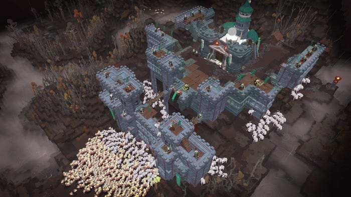 A screenshot from Cataclismo. Monsters swarm a fantasy castle. A screenshot from Cataclismo. Monsters swarm a fantasy castle.