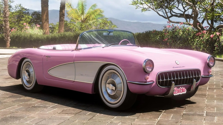 A Barbie-themed car from Forza Horizon 5