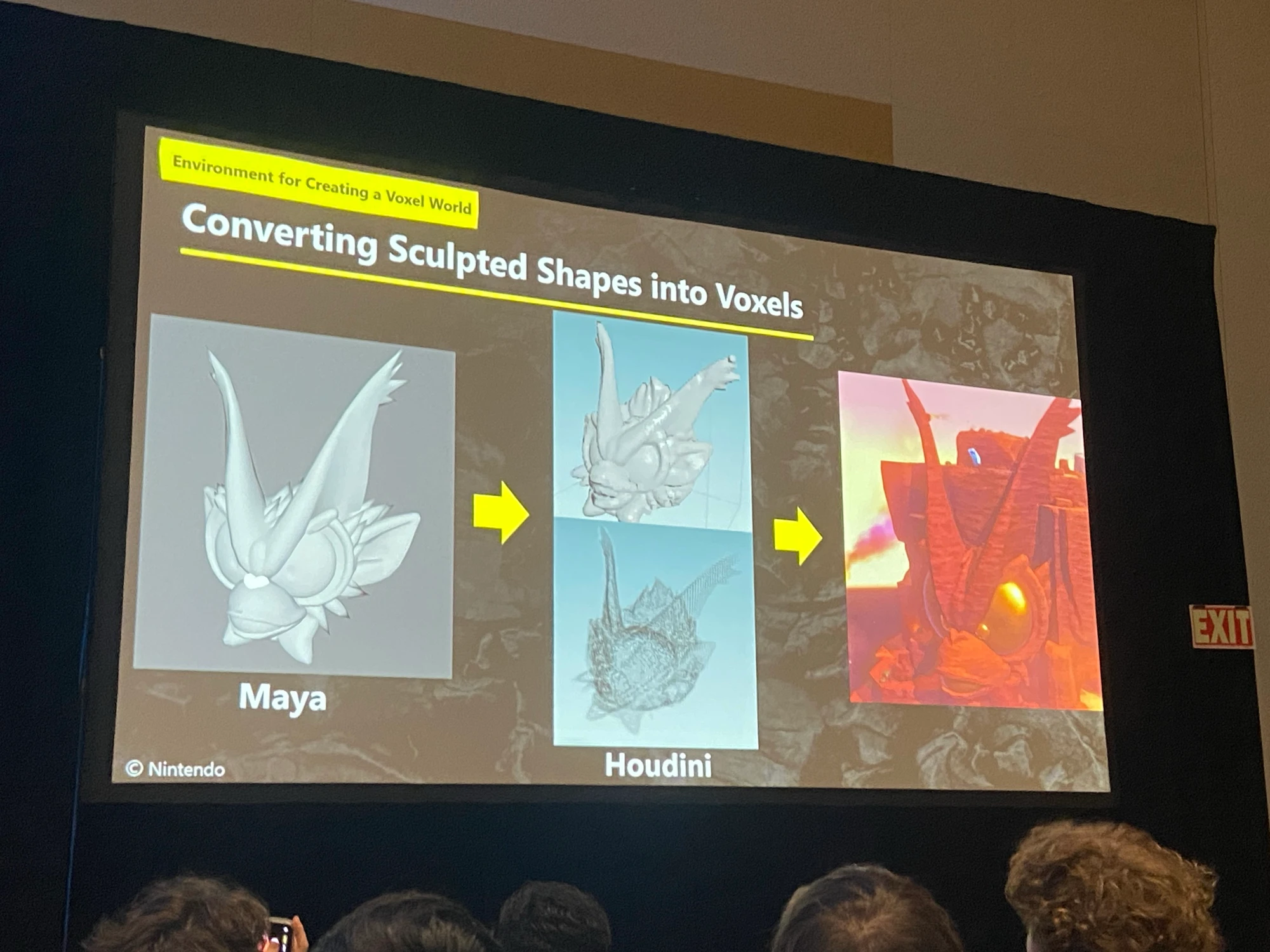 A slide showing how a 3D model can be converted into a voxelized form.