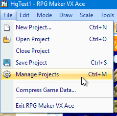 Screenshot: RPG Maker Manage Projects command