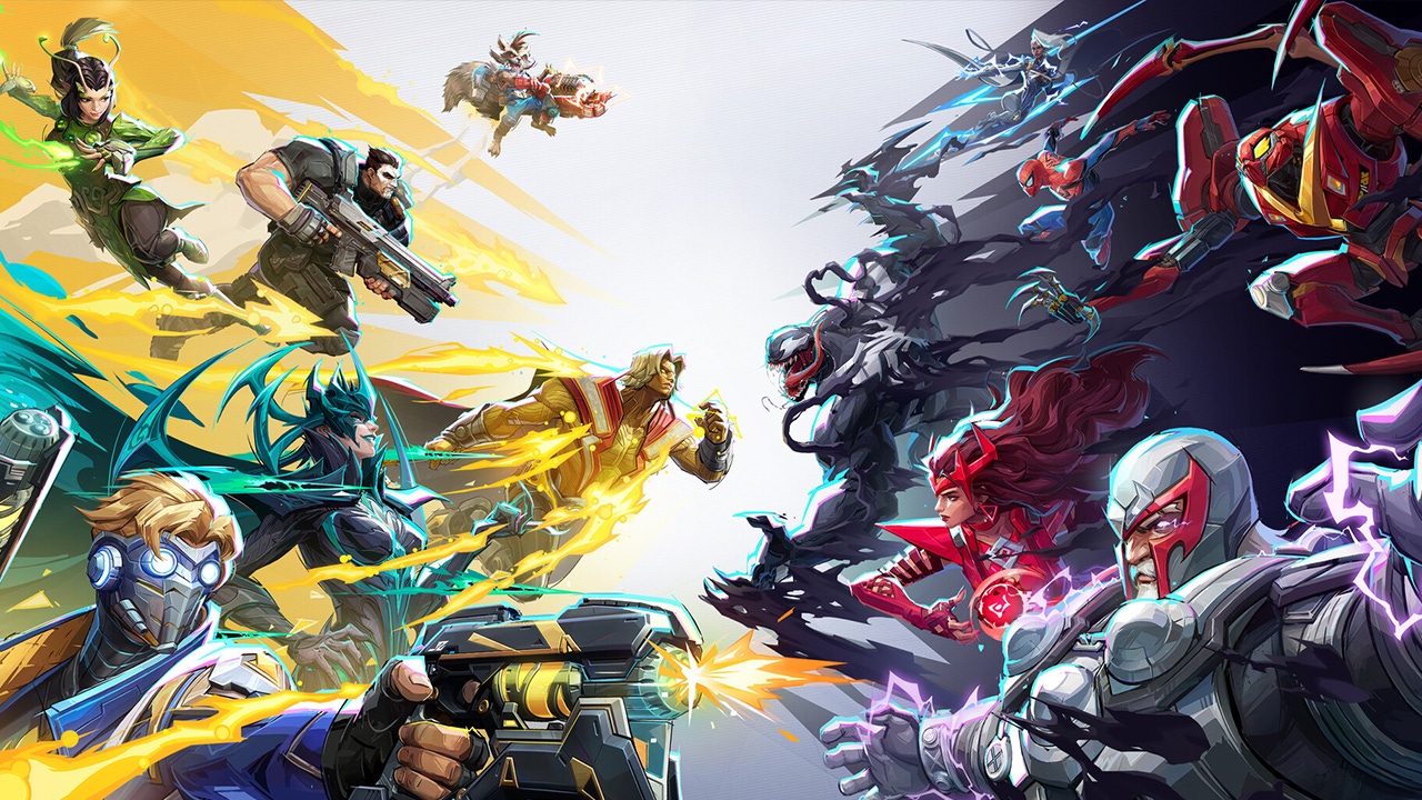 Key artwork for Marvel Rivals featuring a cast of comic book heroes Key artwork for Marvel Rivals featuring a cast of comic book heroes