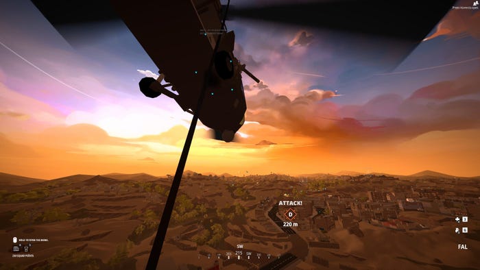 A screenshot from BattleBit Remastered. A player rappels down from a helicopter.