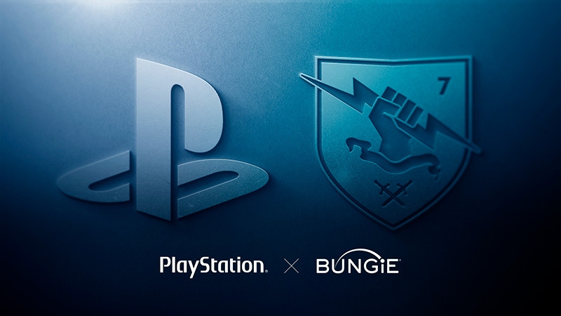The logos for PlayStation and Bungie. The logos for PlayStation and Bungie.