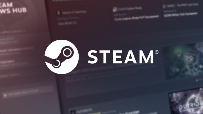 The Steam logo on a stylised background