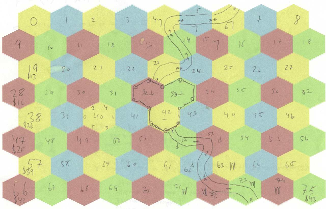 Paper design of the map screen from Space Moguls