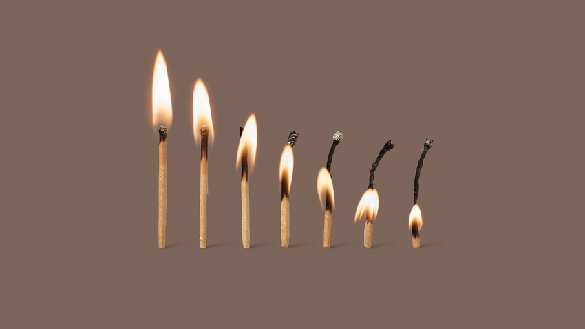 A series of matches burning out.